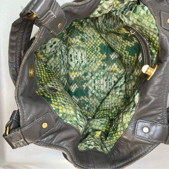 Marc by Marc Jacobs Gray Green Patent Leather Snakeskin Hobo Shoulder Tote Bag - Picture 12 of 16